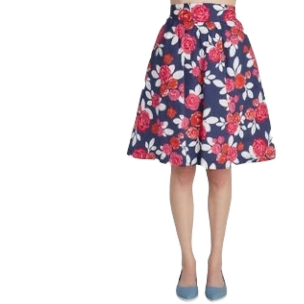 ModCloth High Waisted A-Line Rose Print Floral Skirt 1X Office Cutesy Garden